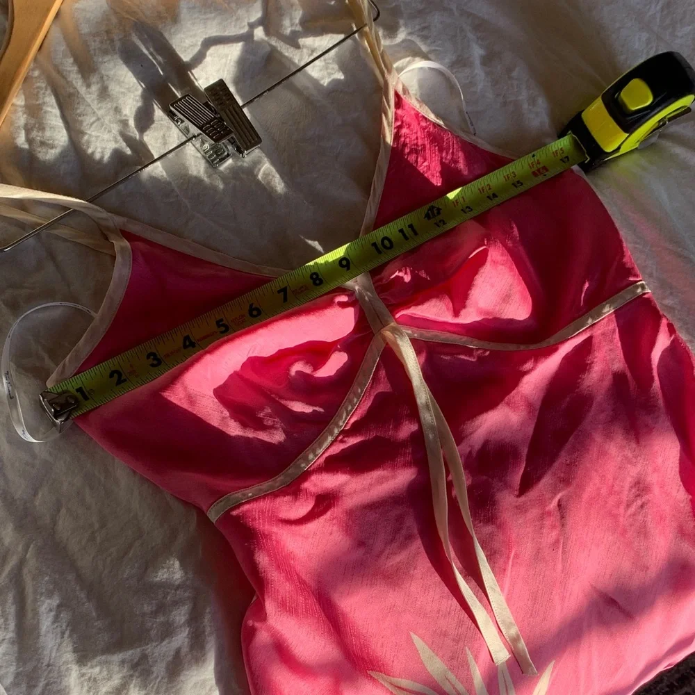 Tori Richard Pink 100 silk spaghetti strap dress with Cream Accents - Picture 7 of 17